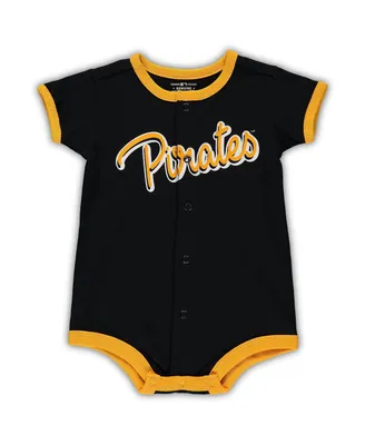 Newborn and Infant Boys Girls Black Pittsburgh Pirates Stripe Power Hitter Romper