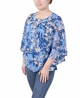 Ny Collection Women's Chiffon Poncho Top with Ring