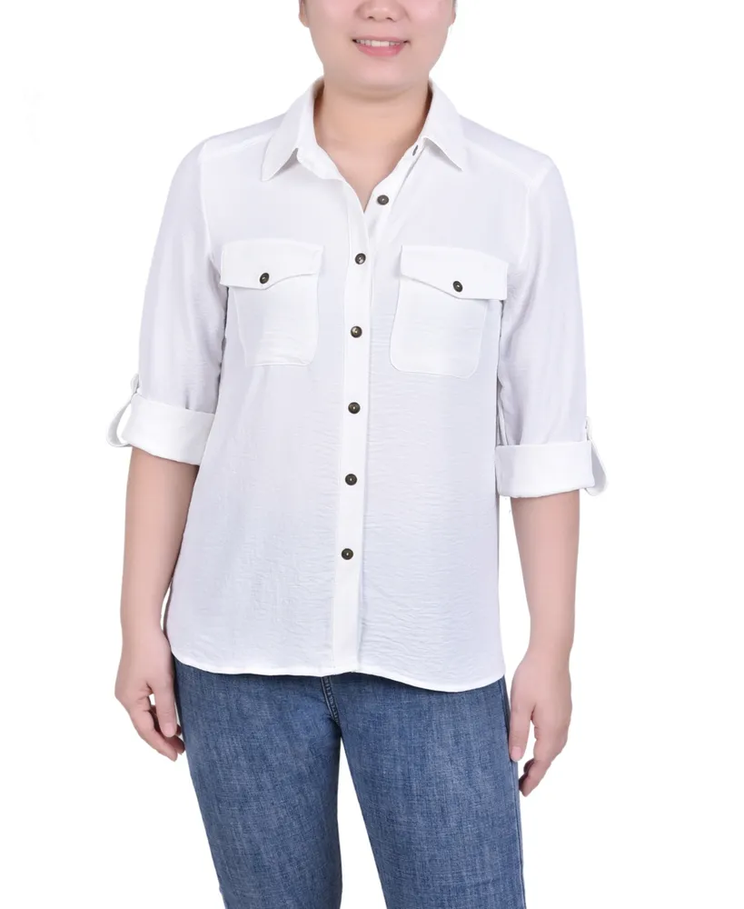Ny Collection Women's Long Sleeve Roll Tab Blouse