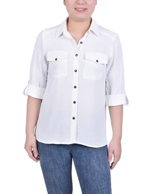 Ny Collection Women's Long Sleeve Roll Tab Blouse