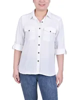 Ny Collection Women's Long Sleeve Roll Tab Blouse