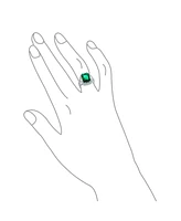 Bling Jewelry 7CT Cubic Zirconia Cz Pave Rectangle Green Emerald Cut Statement Fashion Ring For Women Rhodium Plated Brass