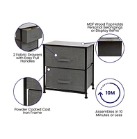 2 Drawer Storage Stand With Wood Top & Dark Fabric Pull Drawers
