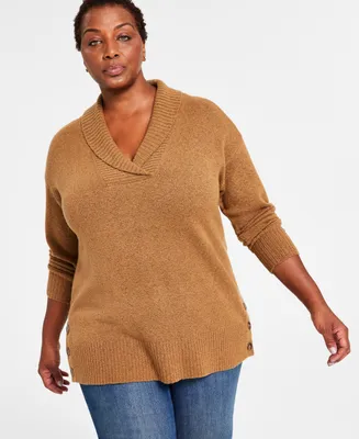 Style & Co Plus Size Shawl-Collar Tunic Sweater, Created for Macy's