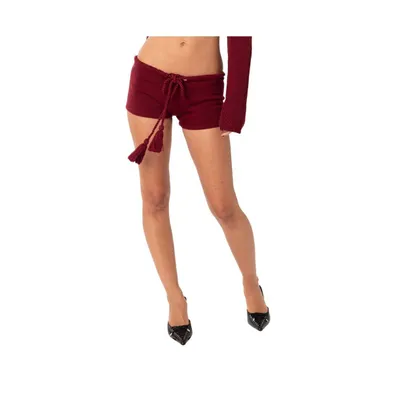 Women's Knit Low Rise Shorts With Tie At Waist