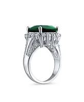 Bling Jewelry Large Fashion Solitaire Cubic Zirconia Pave Cz Cushion Cut 7CTW Green Cocktail Statement Ring For Women