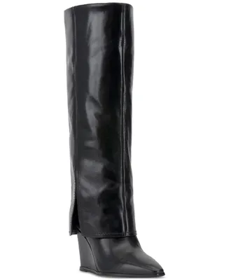 Vince Camuto Women's Tibani Fold-Over Wide-Calf Cuffed Knee-High Wedge Boots