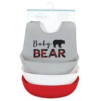 Little Treasure Infant Boys Silicone Bibs, Red Baby Bear, One Size