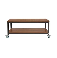 Emma+Oliver Tv Stand In Wood Grain Finish With Metal Wheels