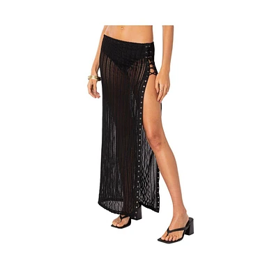 Women's Lucea Lace Up Sheer Knit Maxi Skirt