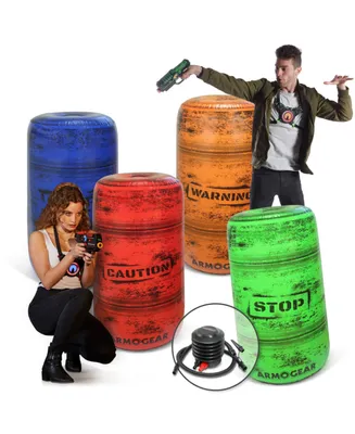 ArmoGear Inflatable Barrels for Laser Tag, Squirt Guns, and Paintball | Set of 4 Barrels for Arena or Battlefield Bunkers with Air Pump and Adhesive P