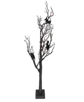 26.5" Black Glittered Battery Operated Led Tabletop Halloween Tree with Bats and Lights