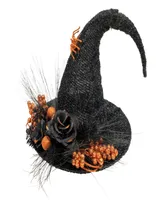 16" Tinsel Witch's Hat with Glittered Roses Halloween Decoration