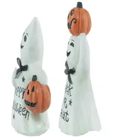 Set of 2 "Happy Halloween" and "Trick or Treat" Ghost Decorations, 7.75"