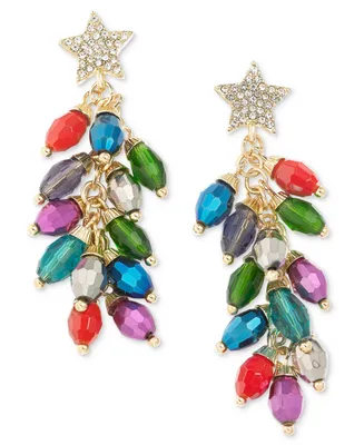 Holiday Lane Gold-Tone Crystal Multicolor Light String Linear Drop Earrings, Created for Macy's