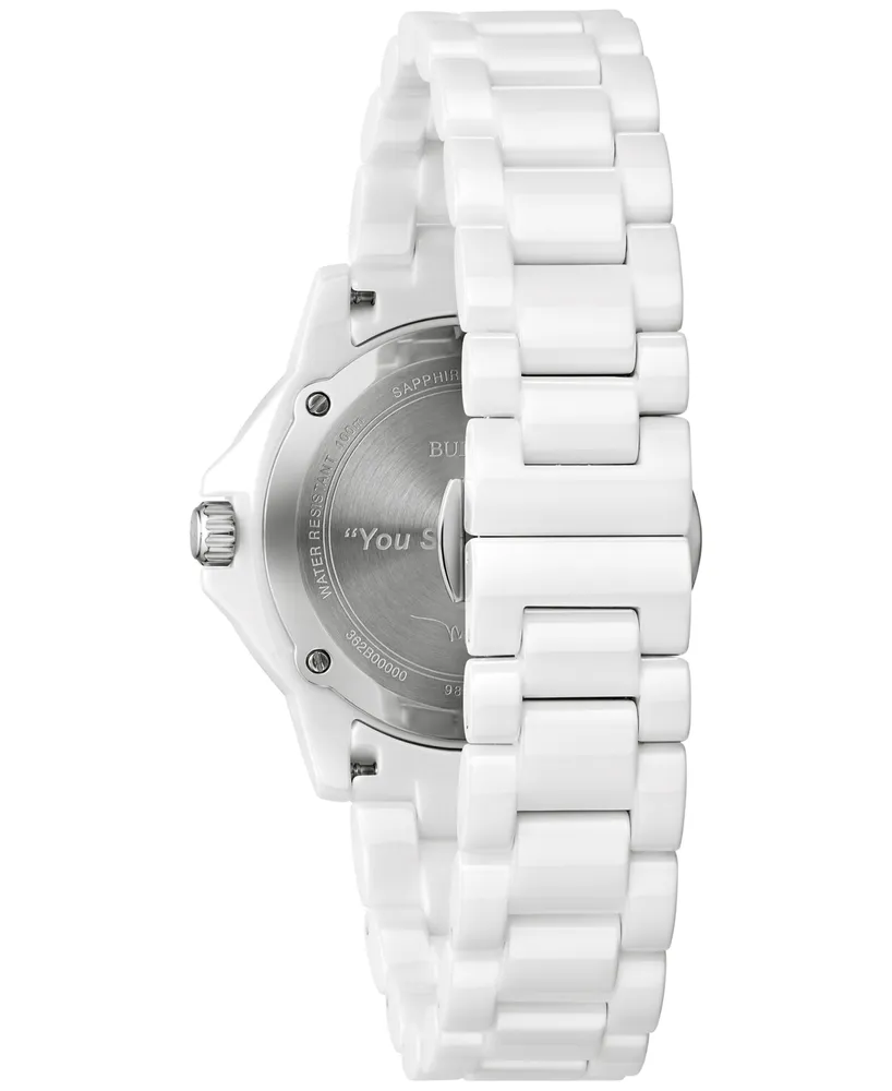 Bulova Women's Marine Star Marc Anthony Series A Diamond Accent White Ceramic Bracelet Watch 36mm