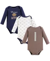 Hudson Baby Boys Cotton Long-Sleeve Bodysuits, Football Mvp, 3-Pack