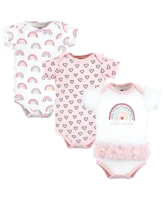 Hudson Baby Baby Girls Cotton Bodysuits, Modern Rainbow, 3-Pack