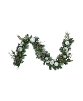 6' Pine Frosted Artificial Christmas Garland with Pinecones and Ornaments Unlit