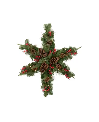 32" Pre-Lit Artificial Mixed Pine and Berries Christmas Snowflake Wreath
