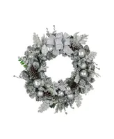 Glitter and Frosted Foliage Artificial Christmas Wreath with Bow 30" Unlit