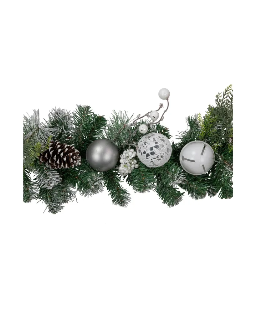 6' Pine Frosted Artificial Christmas Garland with Pinecones and Ornaments Unlit
