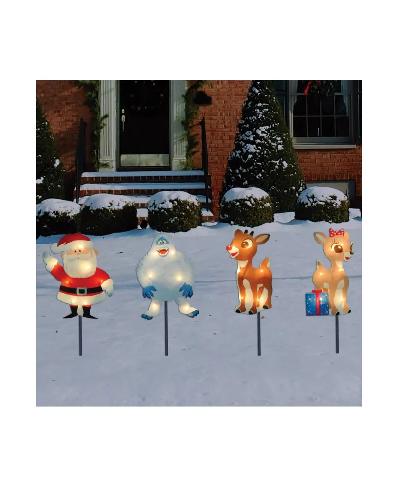 Set of 4 Lighted Rudolph and Friends Christmas Pathway Markers - Clear Lights