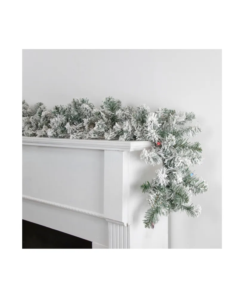 9' x 10" Pre-Lit Flocked Madison Pine Artificial Christmas Garland Multi Lights