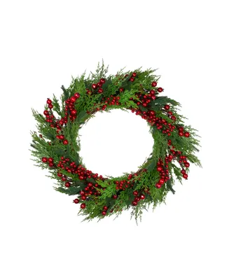 Mixed Pine and Berries Artificial Christmas Wreath - 26" Unlit