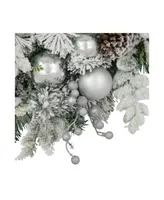 Glitter and Frosted Foliage Artificial Christmas Wreath with Bow 30" Unlit