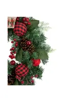 Pine Artificial Christmas Wreath with Bows and Plaid Ornaments 24" Unlit