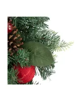 Pine Artificial Christmas Wreath with Bows and Plaid Ornaments 24" Unlit