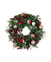 Mixed Pine with Christmas Ball Ornaments Artificial Wreath 28" Unlit