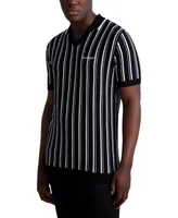 Karl Lagerfeld Men's V-neck Striped Sweater Polo Shirt with Logo