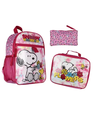 Peanuts Snoopy Woodstock Flower Character 3 Pc Backpack Lunchbox Pencil Pouch