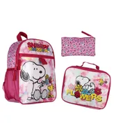 Peanuts Snoopy Woodstock Flower Character 3 Pc 12" Mini Backpack Lunchbox Pencil Pouch