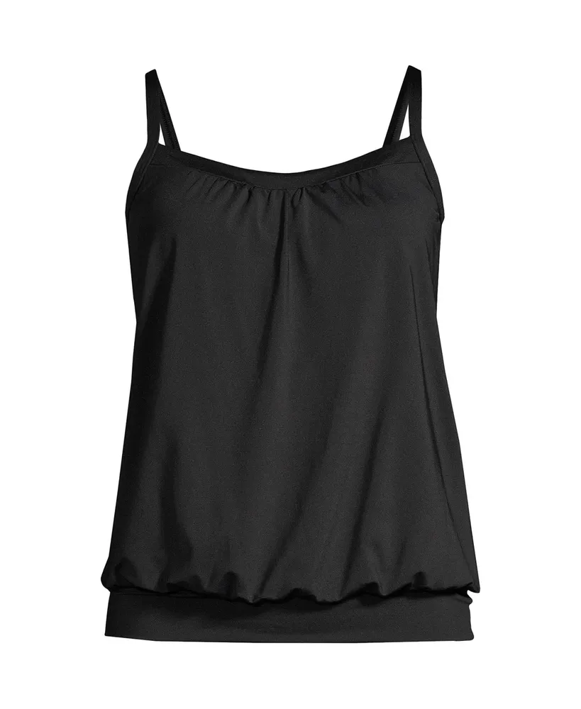 Lands' End Women's D-Cup Blouson Tummy Hiding Tankini Swimsuit Top Adjustable Straps