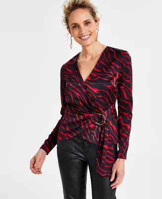 I.n.c. International Concepts Women's Animal-Print Faux-Wrap Top, Created for Macy's