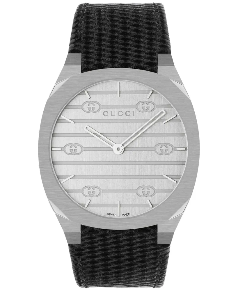 Gucci Women's Swiss 25H Black Leather Strap Watch 38mm