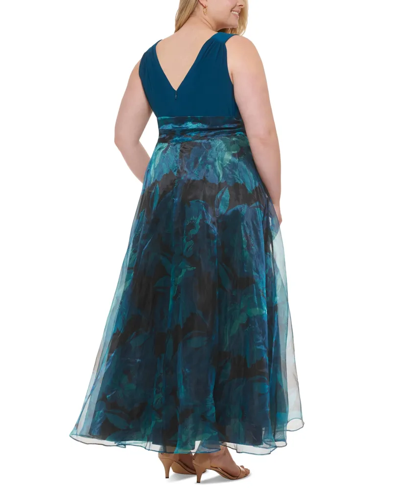 Eliza J Plus Size Bow-Front V-Neck Sleeveless Organza Gown