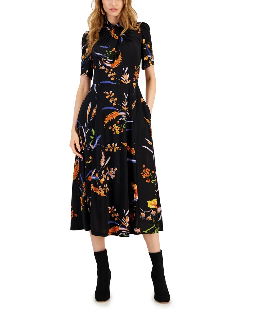 Rachel Rachel Roy Harland Crossover-Neck Puff-Shoulder Dress