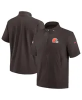 Men's Nike Brown Cleveland Browns Sideline Coach Short Sleeve Hoodie Quarter-Zip Jacket