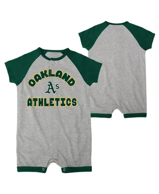 Newborn and Infant Boys and Girls Heather Gray Oakland Athletics Extra Base Hit Raglan Full-Snap Romper