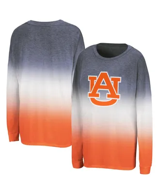 Women's Colosseum Heather Navy, Orange Auburn Tigers Winkle Dip-Dye Long Sleeve T-shirt