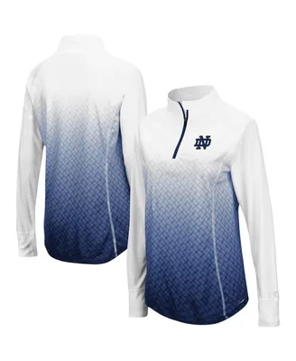 Women's Colosseum White, Navy Notre Dame Fighting Irish Magic Ombre Lightweight Fitted Quarter-Zip Long Sleeve Top