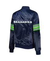 Women's Starter College Navy Seattle Seahawks Line Up Satin Full-Snap Varsity Jacket