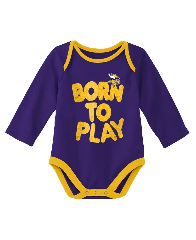 Newborn and Infant Boys Girls Purple, Heathered Gray Minnesota Vikings Born To Win Two-Pack Long Sleeve Bodysuit Set