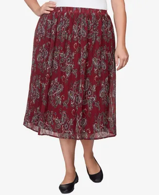 Alfred Dunner Plus Size Mulberry Street Casual Midi Paisley Skirt