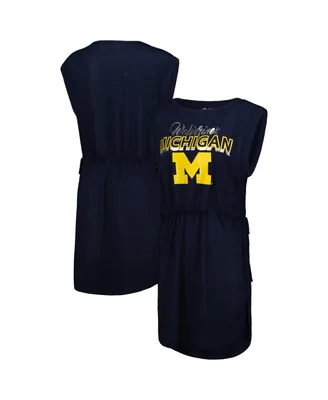 Women's G-iii 4Her by Carl Banks Navy Michigan Wolverines Goat Swimsuit Cover-Up Dress