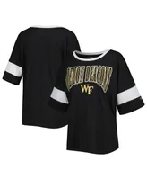 Women's Champion Black Wake Forest Demon Deacons Jumbo Arch Striped Half-Sleeve T-shirt